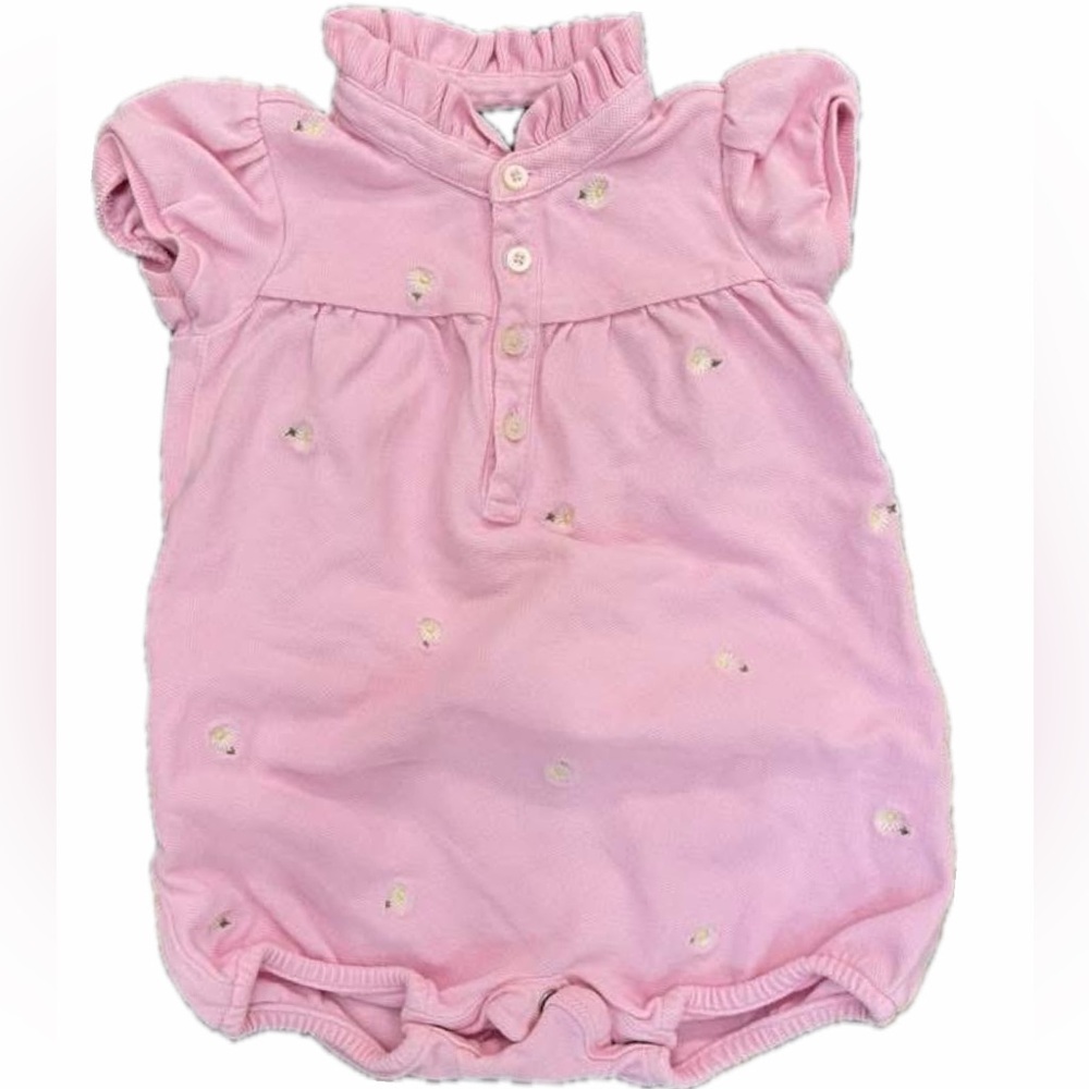 RL Pink Baby Romper with Embroidered Daisy’s